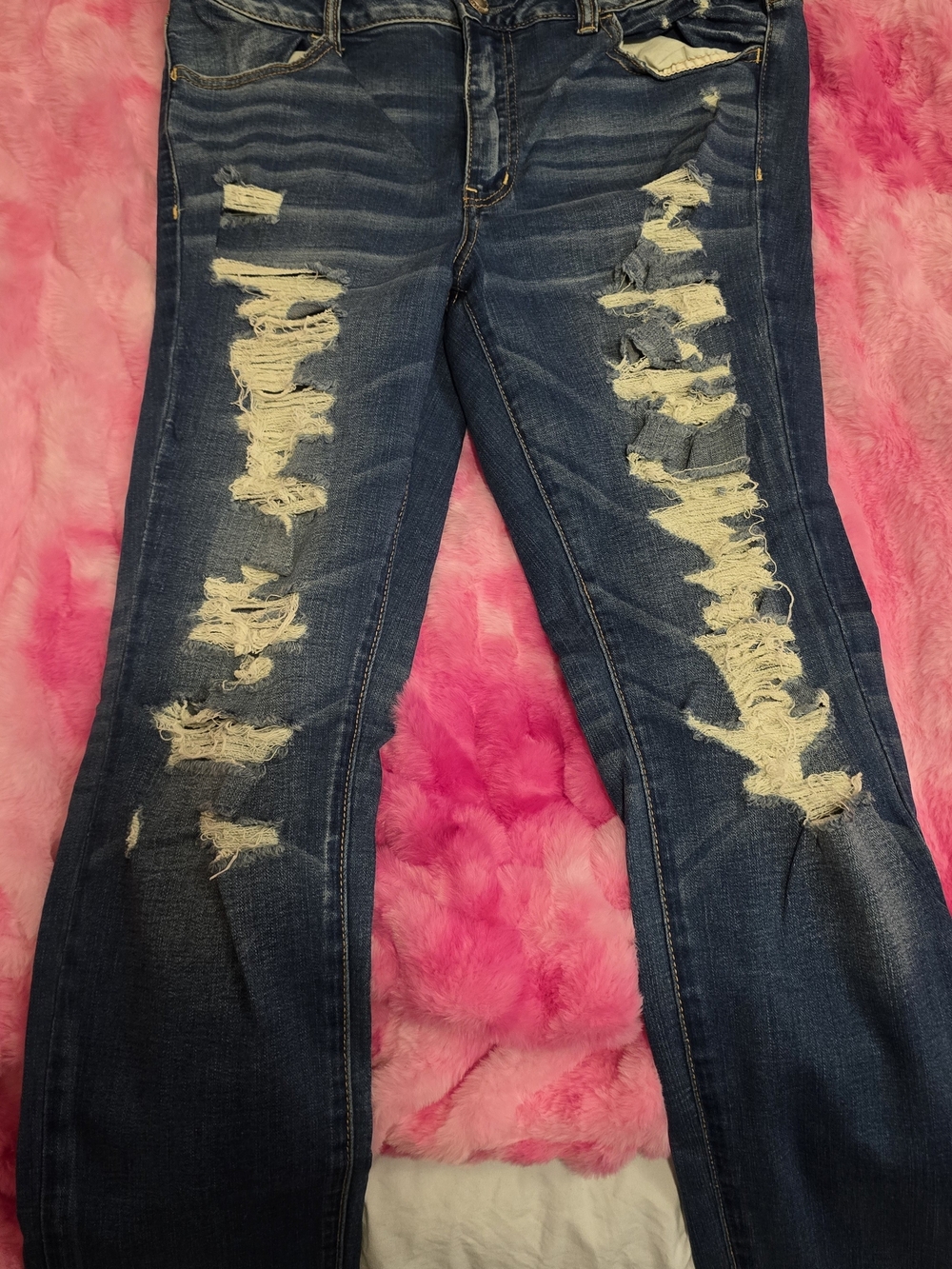 American Eagle Outfitters Distressed Dark Blue Flare Jeans
